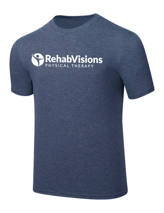 Simply Soft Navy Frost 4.5oz  Poly/Combed Ring Spun Cotton T-Shirt w/RV Physical Therapy Logo