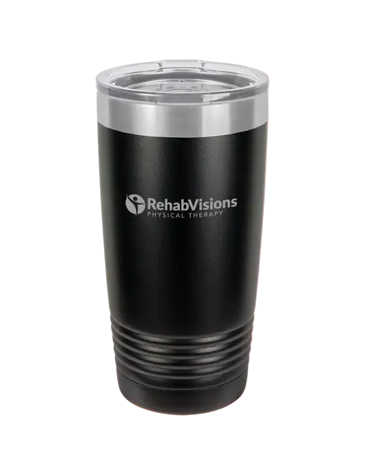Polar Camel 20 oz Powder Coated Black Vacuum Insulated Tumbler w/RV Physical Therapy Logo