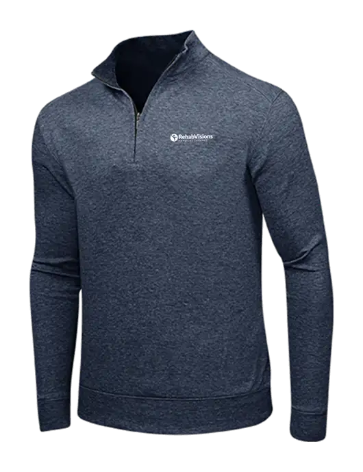 Estate Blue Heather/Charcoal Heather Interlock 1/4 Zip w/RV Physical Therapy Logo