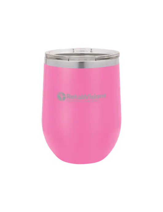 Polar Camel 12 oz Powder Coated Pink Vacuum Insulated Stemless Wine Tumbler w/RV Physical Therapy Logo