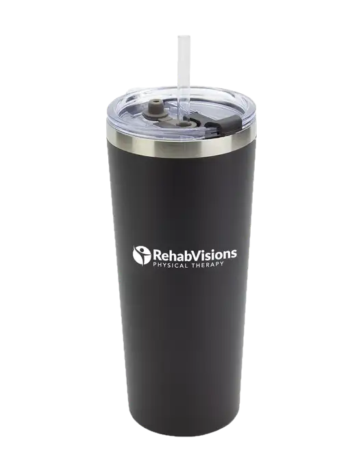 Brighton Black 20 oz Insulated Tumbler & Straw w/RV Physical Therapy Logo