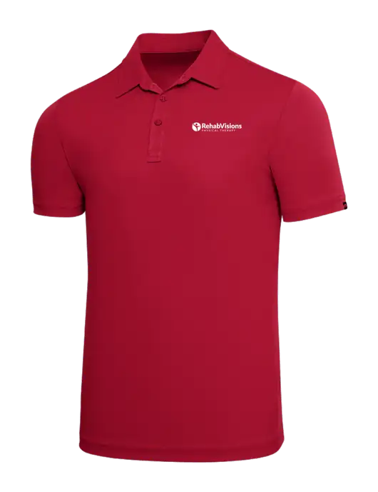TravisMathew Red Solid Oceanside Polo w/RV Physical Therapy Logo