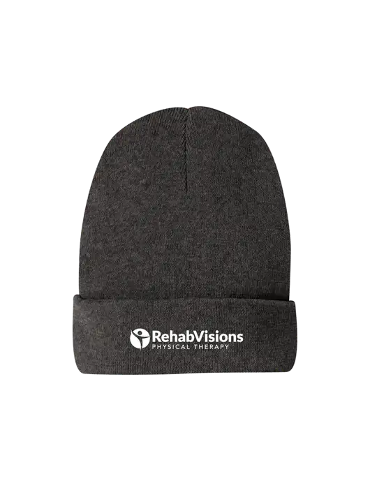 Recycled Charcoal Heather Beanie w/RV Physical Therapy Logo
