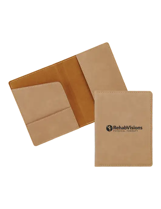 Tan Leatherette Passport Holder w/RV Physical Therapy Logo