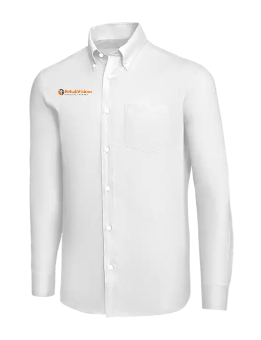 Brooks Brothers White Wrinkle-Free Stretch Nailhead Shirt w/RV Physical Therapy Logo