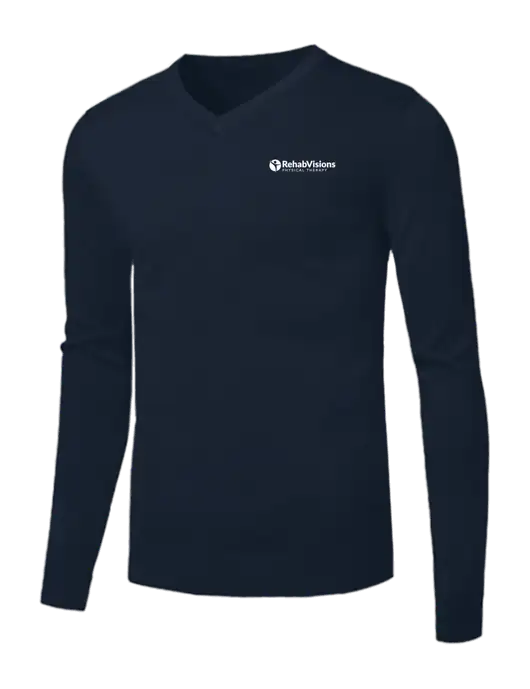Brooks Brothers Navy Washable Merino V-Neck Sweater w/RV Physical Therapy Logo