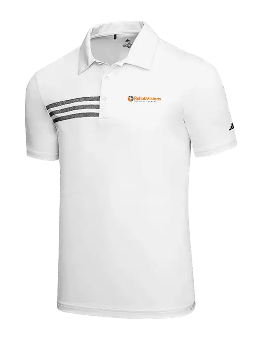 Adidas White 3 Stripes Chest Polo w/RV Physical Therapy Logo