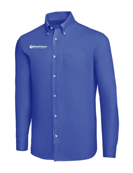 Brooks Brothers Dark Royal Wrinkle-Free Stretch Nailhead Shirt w/RV Physical Therapy Logo