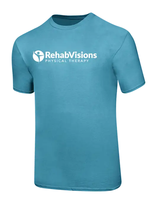 Ring Spun Light Sapphire 4.5 oz T-Shirt w/RV Physical Therapy Logo