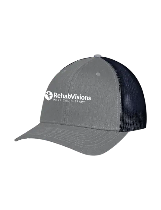 Richardson Adjustable Snapback Original 112 Trucker Cap Heather Grey w/Navy Mesh w/RV Physical Therapy Logo