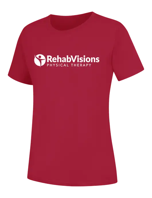 Womens Red Core Blend Tee w/RV Physical Therapy Logo