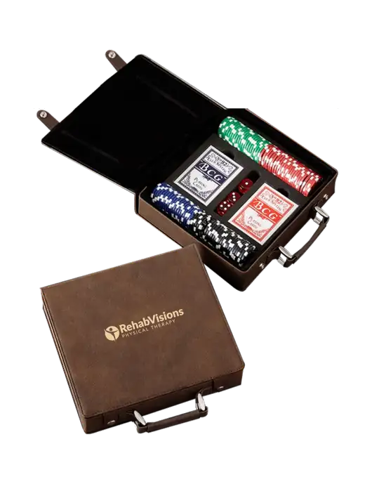 Rustic Leatherette 100 Chip Poker Set w/RV Physical Therapy Logo