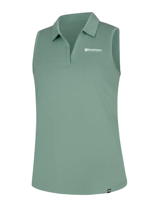 TravisMathew Womens Light Green Heather Coto Performance Sleeveless Polo w/RV Physical Therapy Logo