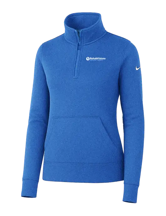 Nike Womens Light Royal Heather Club Fleece Sleeve Swoosh 1/2-Zip w/RV Physical Therapy Logo