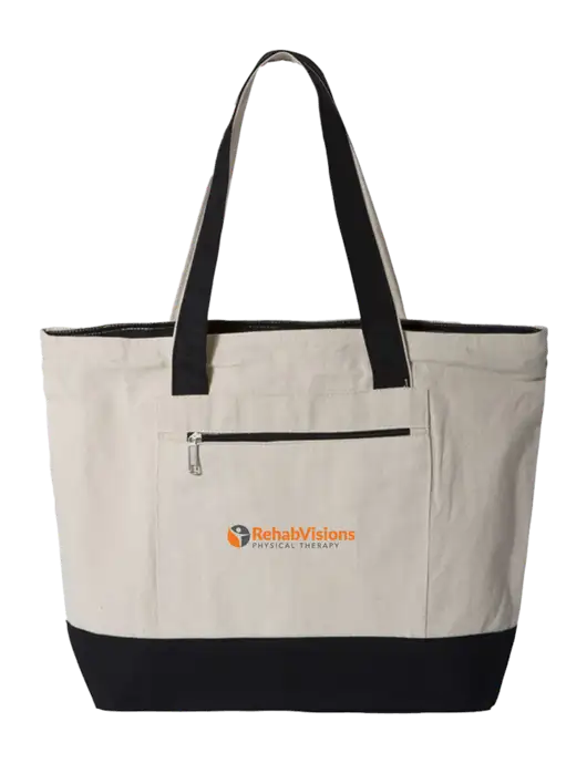 Natural/Black Zippered Tote  w/RV Physical Therapy Logo