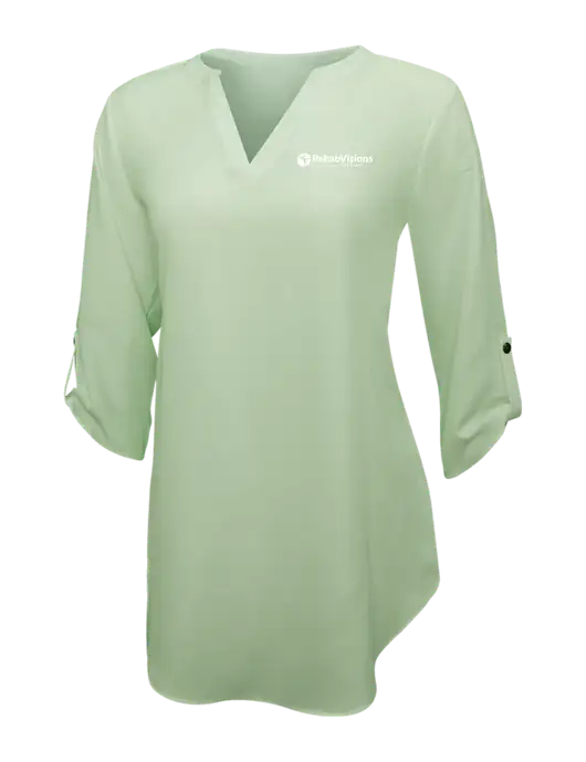 Very Light Green Womens 3/4 Sleeve Tunic Blouse w/RV Physical Therapy Logo