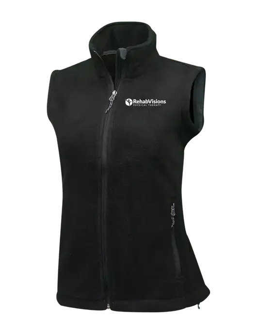 Womens Black Fleece Vest w/RV Physical Therapy Logo