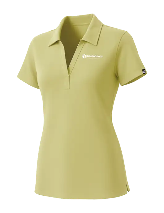 TravisMathew Womens Light Yellow Glenview Solid Polo w/RV Physical Therapy Logo
