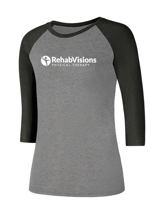 Womens Simply Soft 3/4 Sleeve Black Frost/Grey Frost Ring Spun Cotton T-Shirt w/RV Physical Therapy Logo