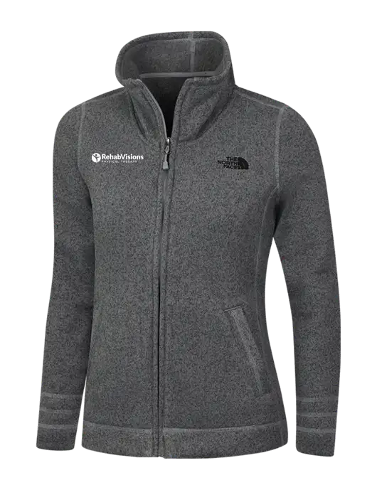 North Face Womens Medium Grey Heather Sweater Fleece Jacket w/RV Physical Therapy Logo