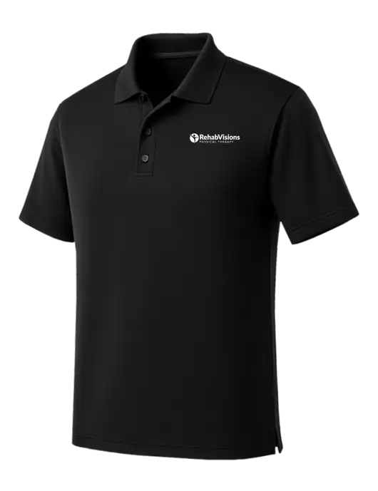 Black Dry Zone UV Micro Mesh Polo w/RV Physical Therapy Logo