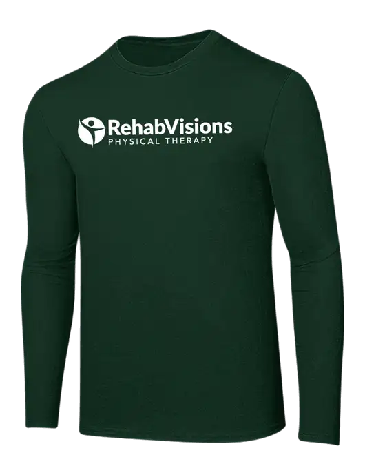 Ring Spun Forest Green 4.5 oz Long Sleeve T-Shirt w/RV Physical Therapy Logo