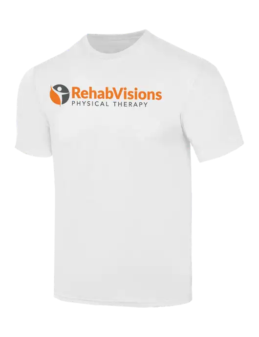 Simply Soft White 4.5oz  Poly/Combed Ring Spun Cotton T-Shirt w/RV Physical Therapy Logo