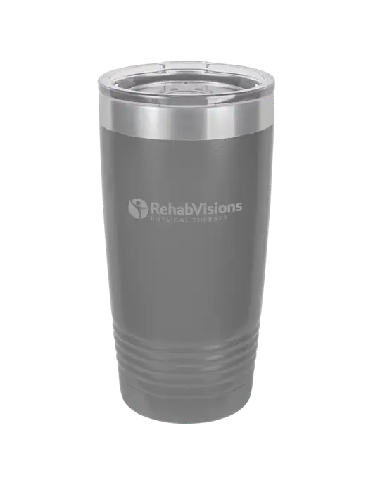 Polar Camel 20 oz Powder Coated Grey Vacuum Insulated Tumbler  w/RV Physical Therapy Logo