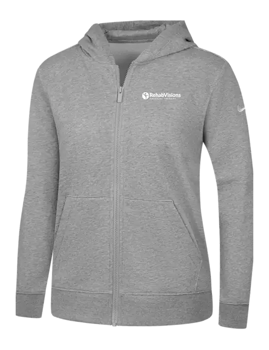 Nike Womens Club Fleece Sleeve Swoosh Full-Zip Dark Grey Heather Hoodie w/RV Physical Therapy Logo
