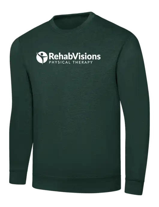 Dark Green 7.8 oz Ring Spun Crew Sweatshirt w/RV Physical Therapy Logo