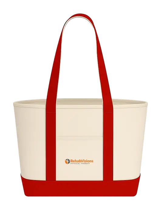 Natural/Red Large Sturdy Cotton Canvas Carryall  w/RV Physical Therapy Logo