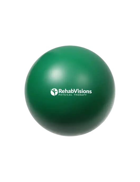 Medium Dark Green Stress Reliever Ball w/RV Physical Therapy Logo