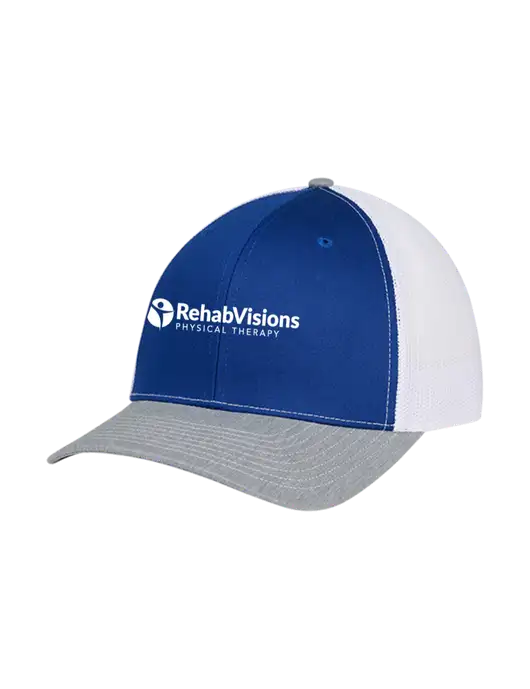 Richardson Adjustable Snapback Original 112 Trucker Cap Royal/HeatherGrey/White Mesh w/RV Physical Therapy Logo