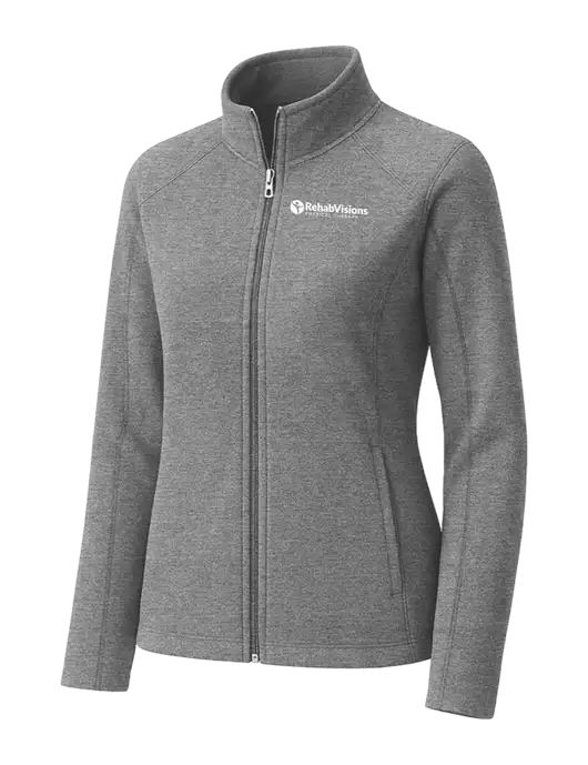 Medium Grey Womens Heather Microfleece Full-Zip Jacket w/RV Physical Therapy Logo