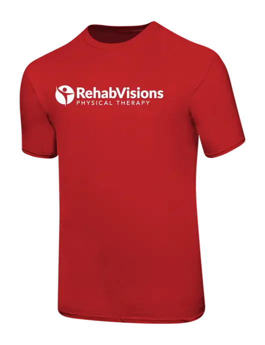 Ring Spun Red 4.5 oz T-Shirt w/RV Physical Therapy Logo