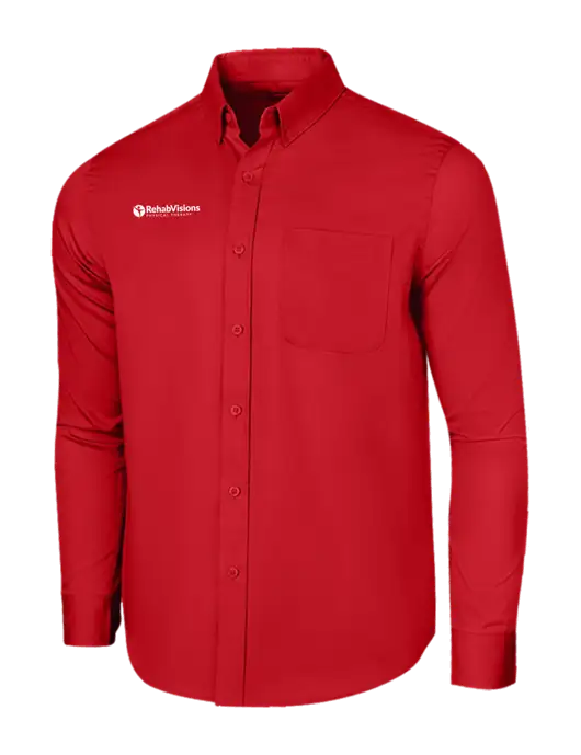 Long Sleeve Red Superpro React Twill Shirt w/RV Physical Therapy Logo