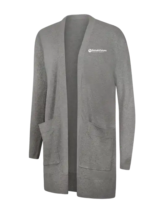 Mercer+Mettle Womens Light Grey Heather Open Front Cardigan Sweater w/RV Physical Therapy Logo
