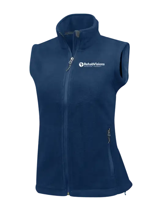 Navy Womens Fleece Vest w/RV Physical Therapy Logo
