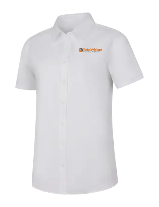 Womens White Short Sleeve Superpro React Twill Shirt w/RV Physical Therapy Logo