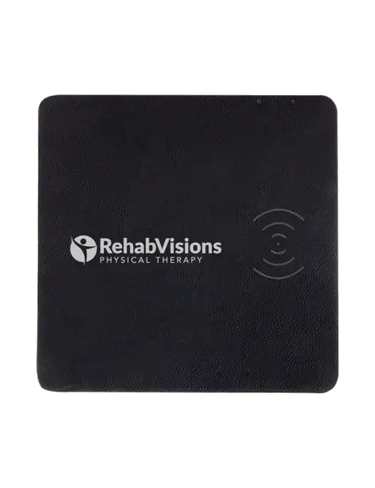 Black Laserable Leatherette Phone Charging Mat w/RV Physical Therapy Logo