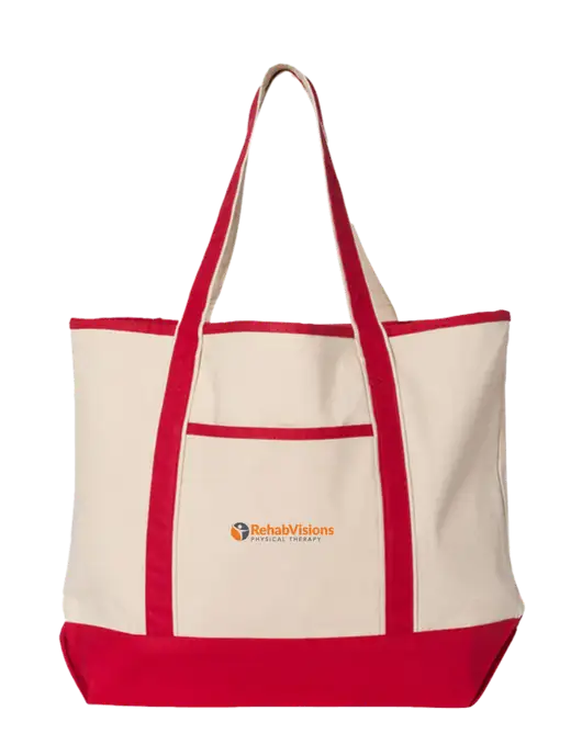 Natural/Red Large Canvas Deluxe Tote w/RV Physical Therapy Logo