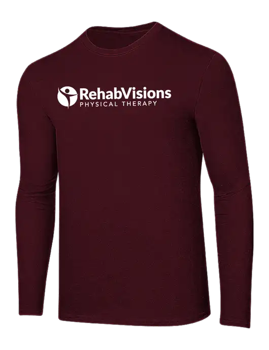 Ring Spun Maroon 4.5 oz Long Sleeve T-Shirt w/RV Physical Therapy Logo