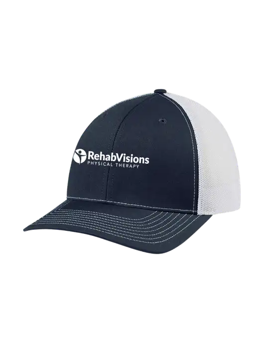 Richardson Adjustable Snapback Original 112 Trucker Cap Navy w/White Mesh w/RV Physical Therapy Logo