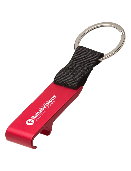 Red Bottle Opener & Key Ring w/RV Physical Therapy Logo