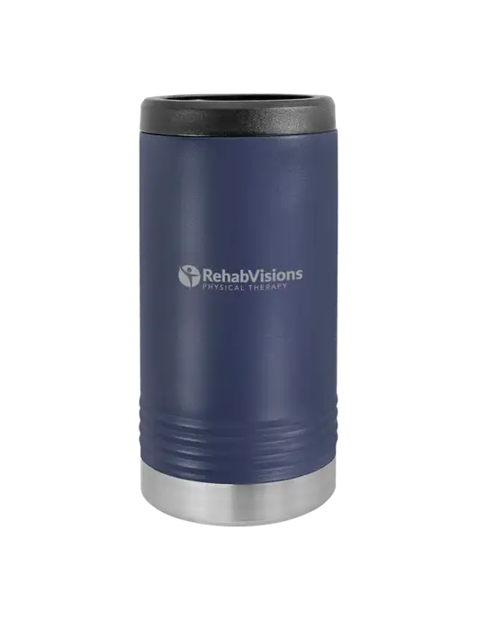 Polar Camel Powder Coated Navy Vacuum Insulated Slim Beverage Holder w/RV Physical Therapy Logo