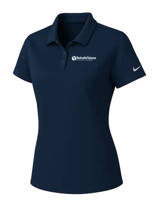 Nike Womens Navy Dry Essential Solid Polo w/RV Physical Therapy Logo