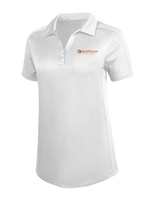Womens White Diamond Jacquard Polo w/RV Physical Therapy Logo