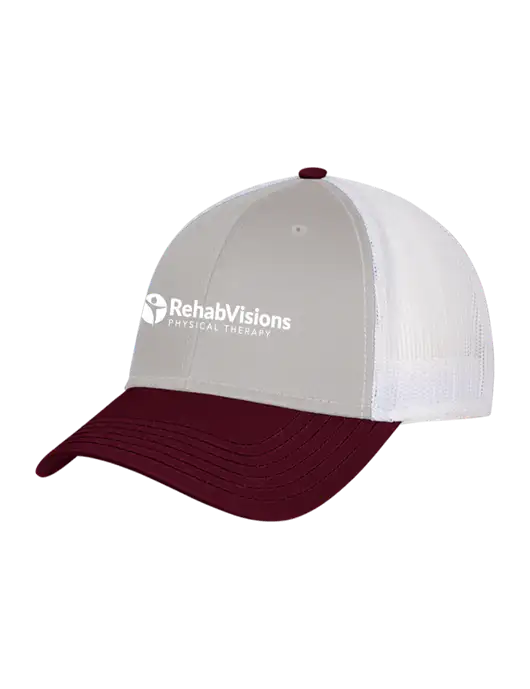 Maroon/Heather Grey/White Mesh Trucker Cap Snap Back w/RV Physical Therapy Logo