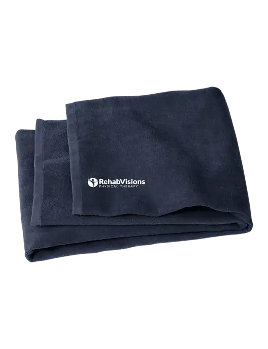 Navy Beach Towel w/RV Physical Therapy Logo