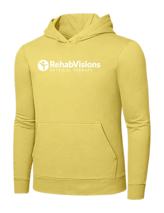 Yellow 7.8. oz Ring Spun Hooded Sweatshirt w/RV Physical Therapy Logo